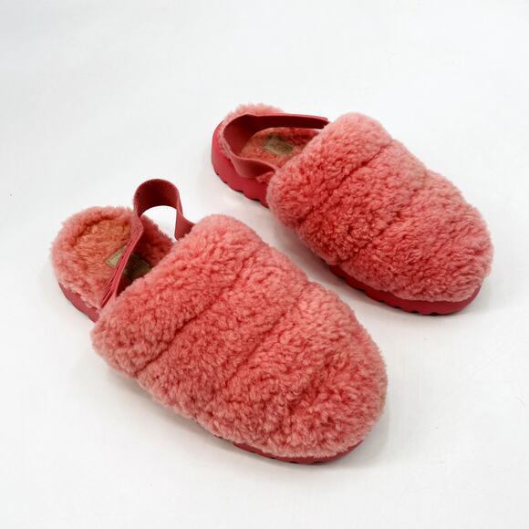 Ugg Pink Shearling Sling Back Slippers - Picture 1 of 6